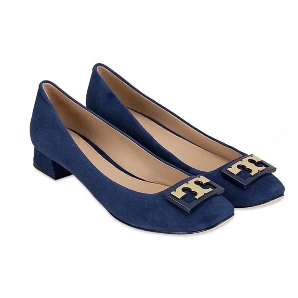 NEW Tory Burch Gigi Suede Pump Kid Suede Navy Blue Heel‎ Shoes Womens 6.5